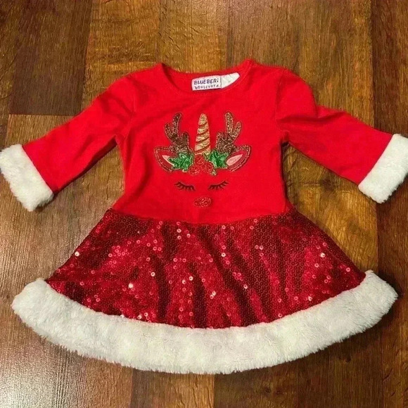Blueberi Boulevard toddler girls Christmas dress size 2T red sequins - Picture 1 of 6